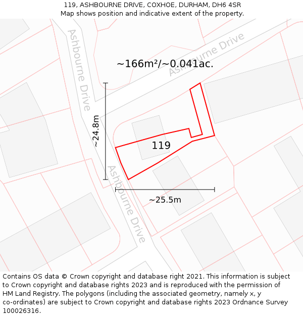 119, ASHBOURNE DRIVE, COXHOE, DURHAM, DH6 4SR: Plot and title map