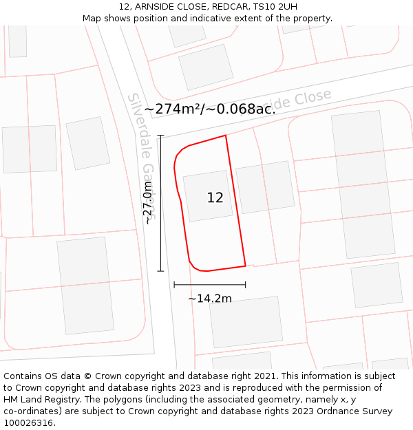 12, ARNSIDE CLOSE, REDCAR, TS10 2UH: Plot and title map