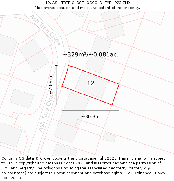 12, ASH TREE CLOSE, OCCOLD, EYE, IP23 7LD: Plot and title map