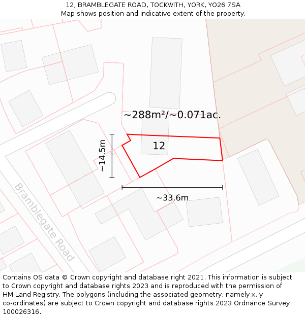 12, BRAMBLEGATE ROAD, TOCKWITH, YORK, YO26 7SA: Plot and title map