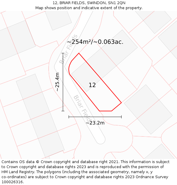12, BRIAR FIELDS, SWINDON, SN1 2QN: Plot and title map