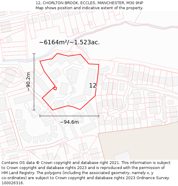 12, CHORLTON BROOK, ECCLES, MANCHESTER, M30 9NP: Plot and title map