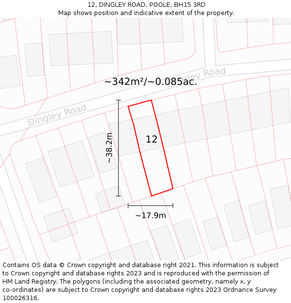 12, DINGLEY ROAD, POOLE, BH15 3RD: Plot and title map