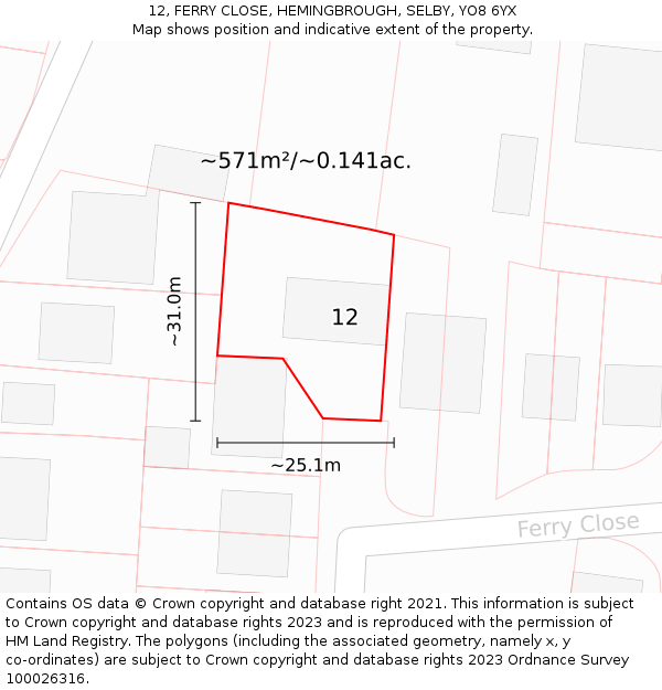 12, FERRY CLOSE, HEMINGBROUGH, SELBY, YO8 6YX: Plot and title map