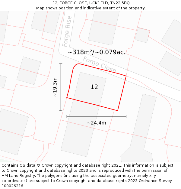 12, FORGE CLOSE, UCKFIELD, TN22 5BQ: Plot and title map