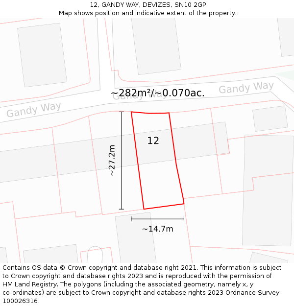 12, GANDY WAY, DEVIZES, SN10 2GP: Plot and title map