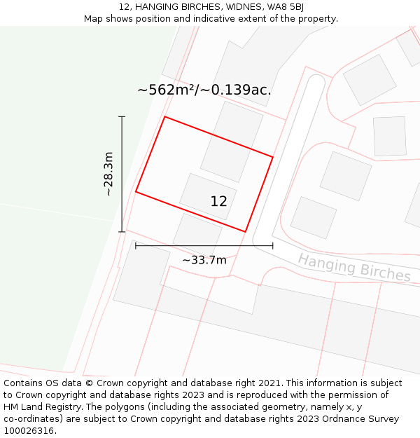 12, HANGING BIRCHES, WIDNES, WA8 5BJ: Plot and title map