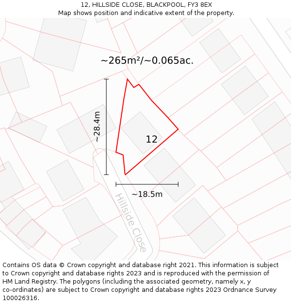 12, HILLSIDE CLOSE, BLACKPOOL, FY3 8EX: Plot and title map