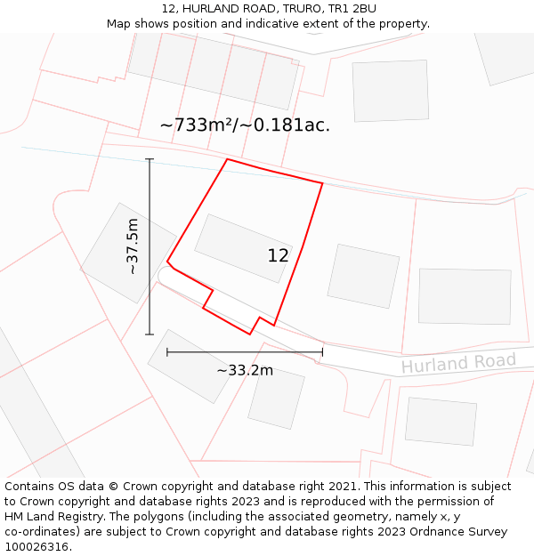 12, HURLAND ROAD, TRURO, TR1 2BU: Plot and title map