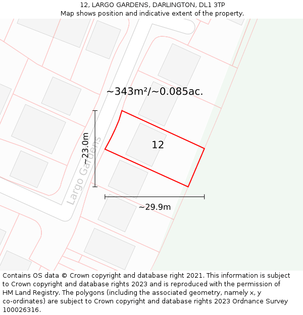 12, LARGO GARDENS, DARLINGTON, DL1 3TP: Plot and title map