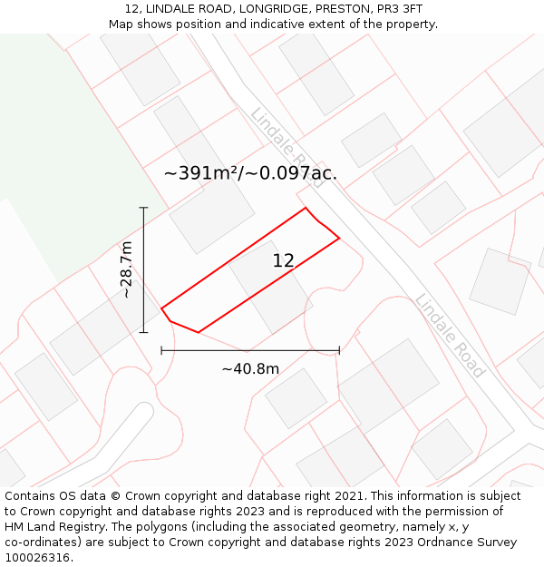 12, LINDALE ROAD, LONGRIDGE, PRESTON, PR3 3FT: Plot and title map