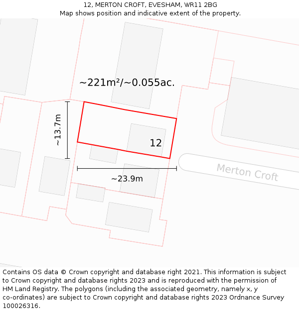 12, MERTON CROFT, EVESHAM, WR11 2BG: Plot and title map