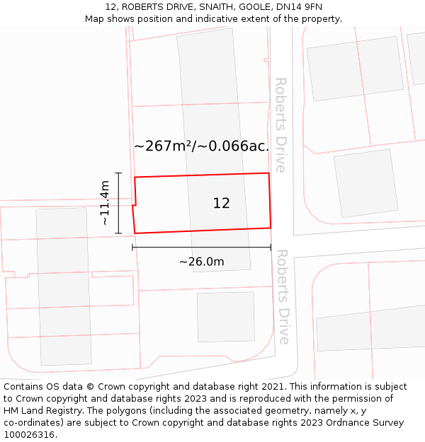 12, ROBERTS DRIVE, SNAITH, GOOLE, DN14 9FN: Plot and title map