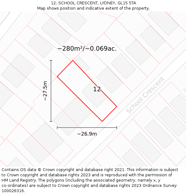 12, SCHOOL CRESCENT, LYDNEY, GL15 5TA: Plot and title map
