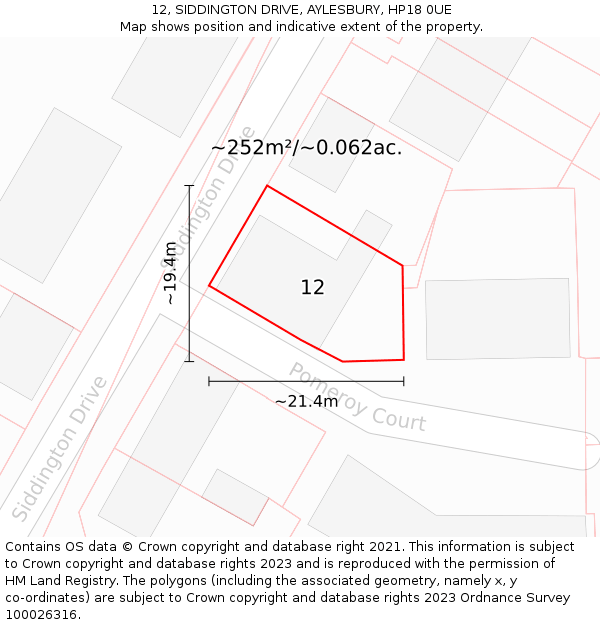 12, SIDDINGTON DRIVE, AYLESBURY, HP18 0UE: Plot and title map