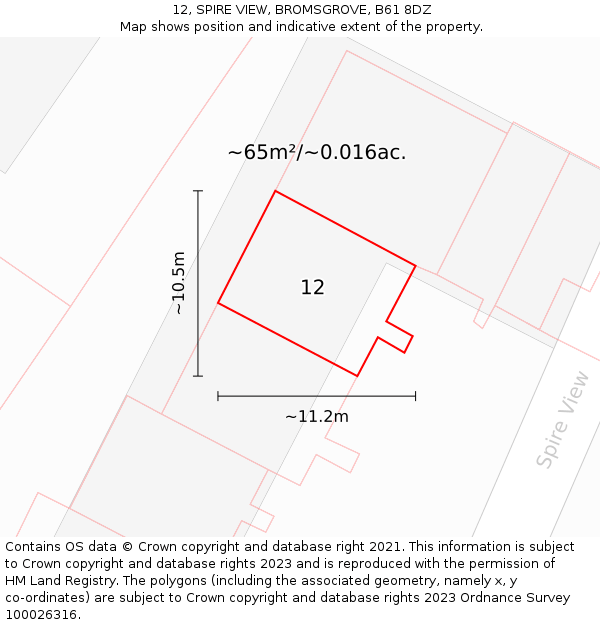 12, SPIRE VIEW, BROMSGROVE, B61 8DZ: Plot and title map