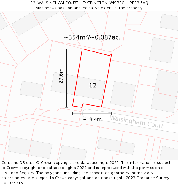 12, WALSINGHAM COURT, LEVERINGTON, WISBECH, PE13 5AQ: Plot and title map