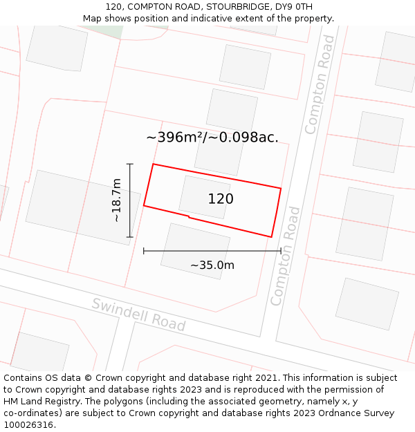 120, COMPTON ROAD, STOURBRIDGE, DY9 0TH: Plot and title map