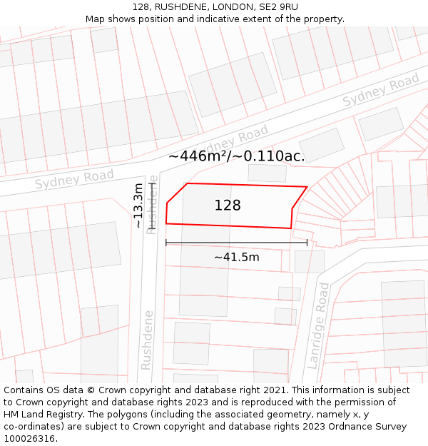 128, RUSHDENE, LONDON, SE2 9RU: Plot and title map