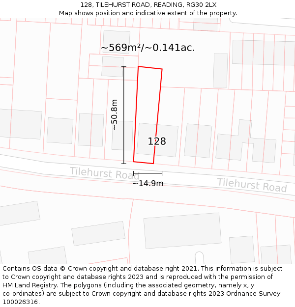 128, TILEHURST ROAD, READING, RG30 2LX: Plot and title map