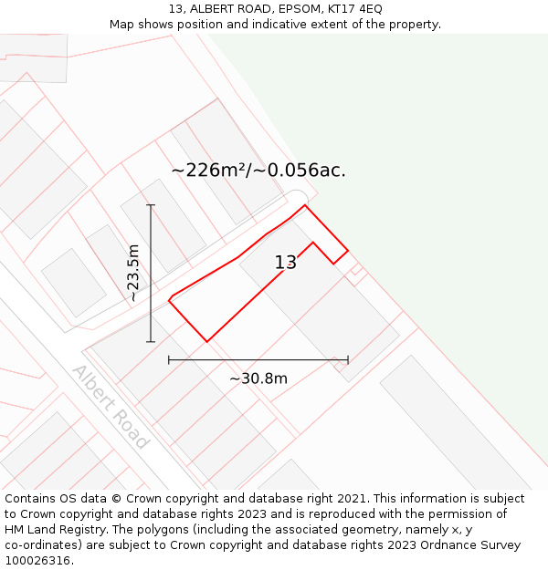 13, ALBERT ROAD, EPSOM, KT17 4EQ: Plot and title map