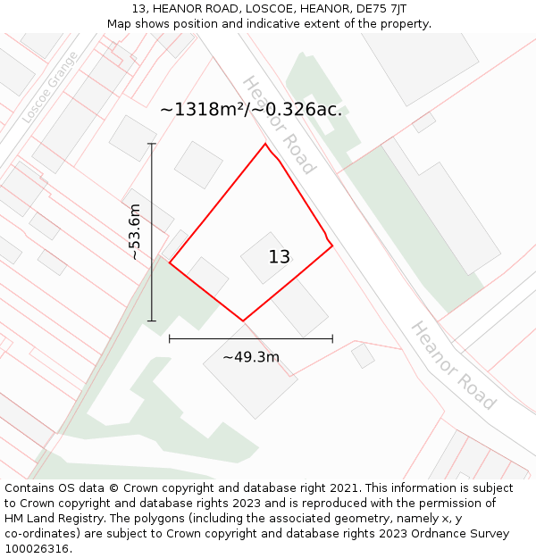 13, HEANOR ROAD, LOSCOE, HEANOR, DE75 7JT: Plot and title map