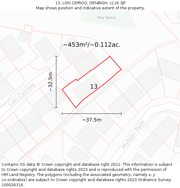 13, LON CEIRIOG, DENBIGH, LL16 3JP: Plot and title map