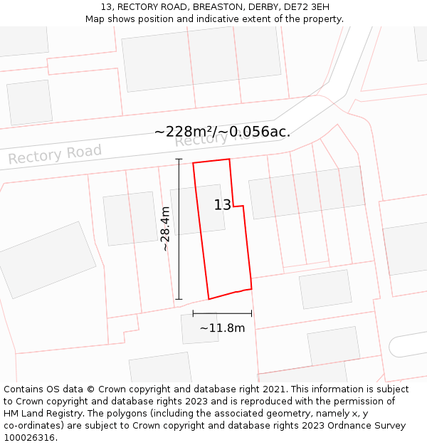 13, RECTORY ROAD, BREASTON, DERBY, DE72 3EH: Plot and title map