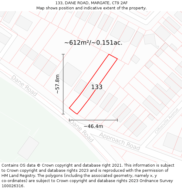 133, DANE ROAD, MARGATE, CT9 2AF: Plot and title map