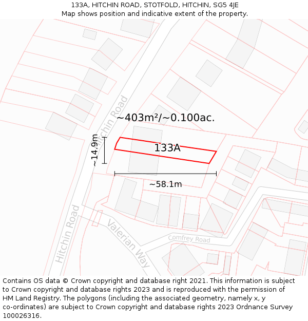 133A, HITCHIN ROAD, STOTFOLD, HITCHIN, SG5 4JE: Plot and title map