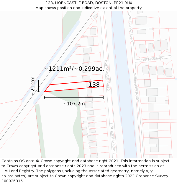 138, HORNCASTLE ROAD, BOSTON, PE21 9HX: Plot and title map