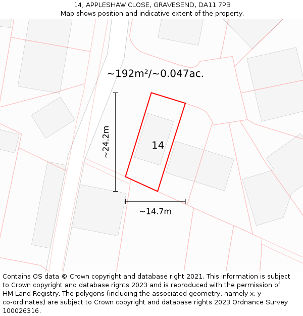 14, APPLESHAW CLOSE, GRAVESEND, DA11 7PB: Plot and title map
