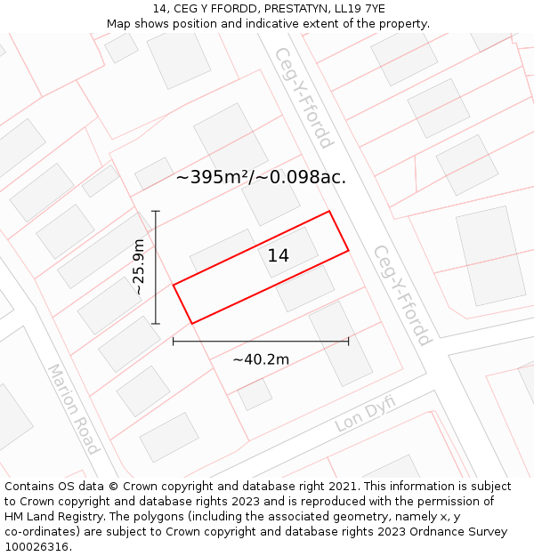 14, CEG Y FFORDD, PRESTATYN, LL19 7YE: Plot and title map