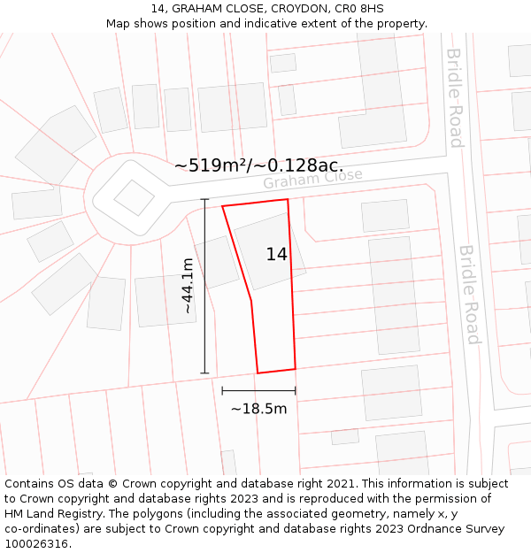 14, GRAHAM CLOSE, CROYDON, CR0 8HS: Plot and title map