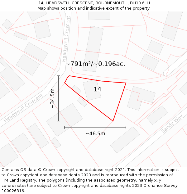 14, HEADSWELL CRESCENT, BOURNEMOUTH, BH10 6LH: Plot and title map