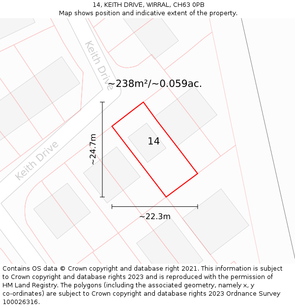 14, KEITH DRIVE, WIRRAL, CH63 0PB: Plot and title map