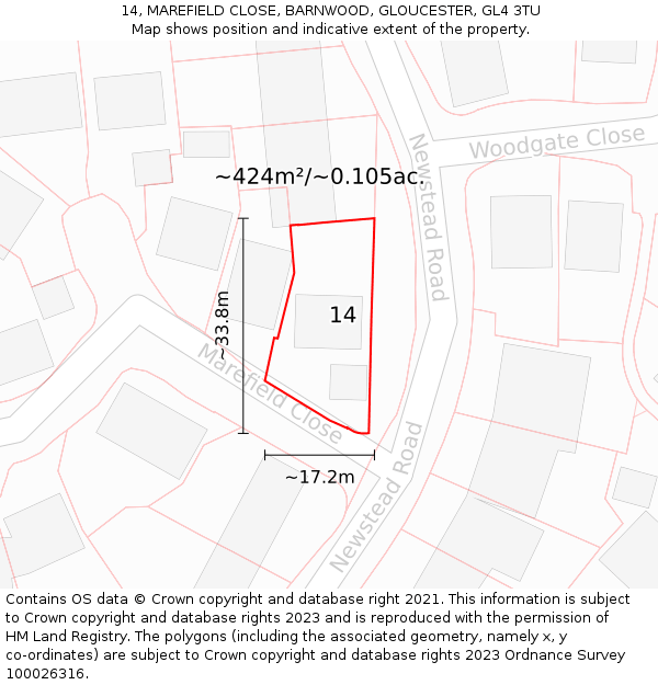 14, MAREFIELD CLOSE, BARNWOOD, GLOUCESTER, GL4 3TU: Plot and title map