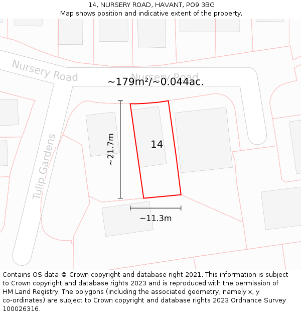 14, NURSERY ROAD, HAVANT, PO9 3BG: Plot and title map