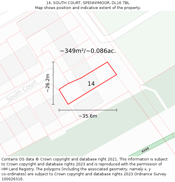 14, SOUTH COURT, SPENNYMOOR, DL16 7BL: Plot and title map