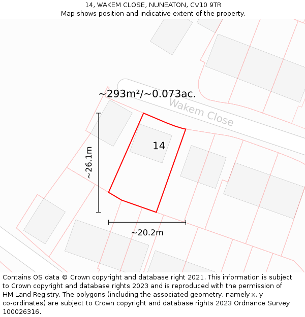 14, WAKEM CLOSE, NUNEATON, CV10 9TR: Plot and title map