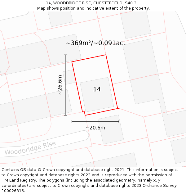 14, WOODBRIDGE RISE, CHESTERFIELD, S40 3LL: Plot and title map