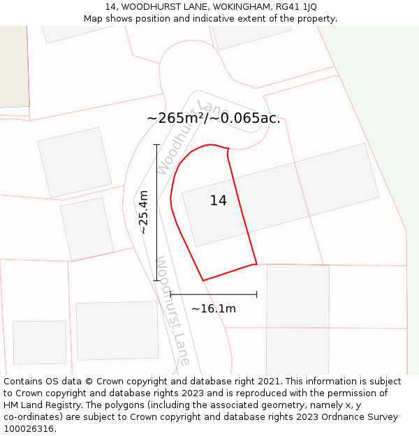 14, WOODHURST LANE, WOKINGHAM, RG41 1JQ: Plot and title map