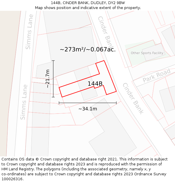 144B, CINDER BANK, DUDLEY, DY2 9BW: Plot and title map