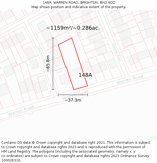 148A, WARREN ROAD, BRIGHTON, BN2 6DD: Plot and title map