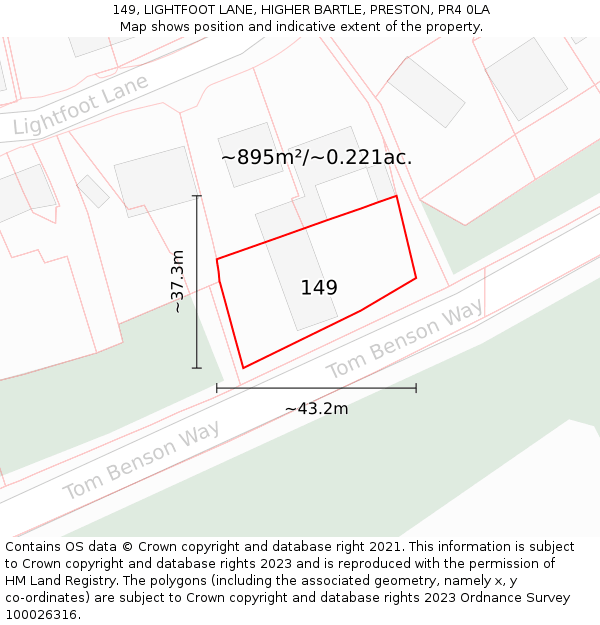 149, LIGHTFOOT LANE, HIGHER BARTLE, PRESTON, PR4 0LA: Plot and title map