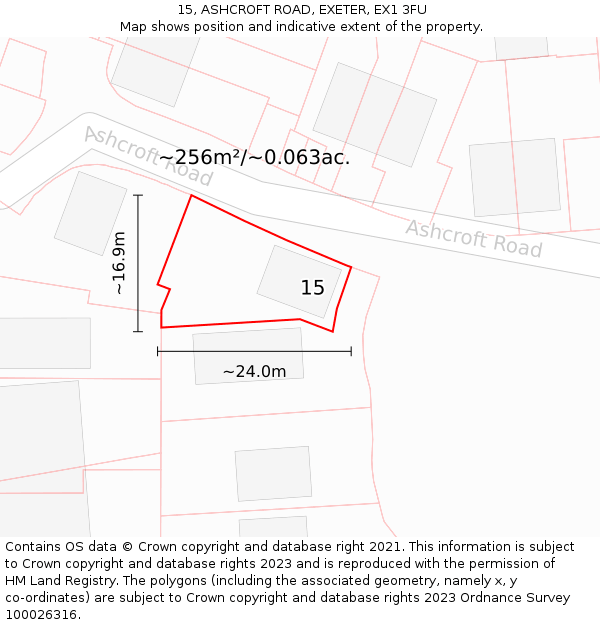 15, ASHCROFT ROAD, EXETER, EX1 3FU: Plot and title map