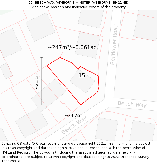 15, BEECH WAY, WIMBORNE MINSTER, WIMBORNE, BH21 4EX: Plot and title map