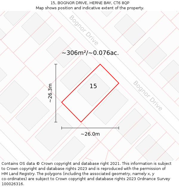 15, BOGNOR DRIVE, HERNE BAY, CT6 8QP: Plot and title map
