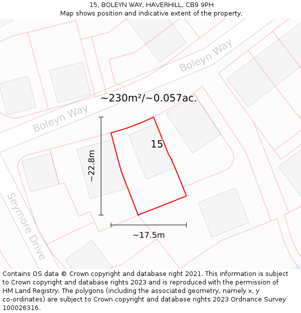 15, BOLEYN WAY, HAVERHILL, CB9 9PH: Plot and title map