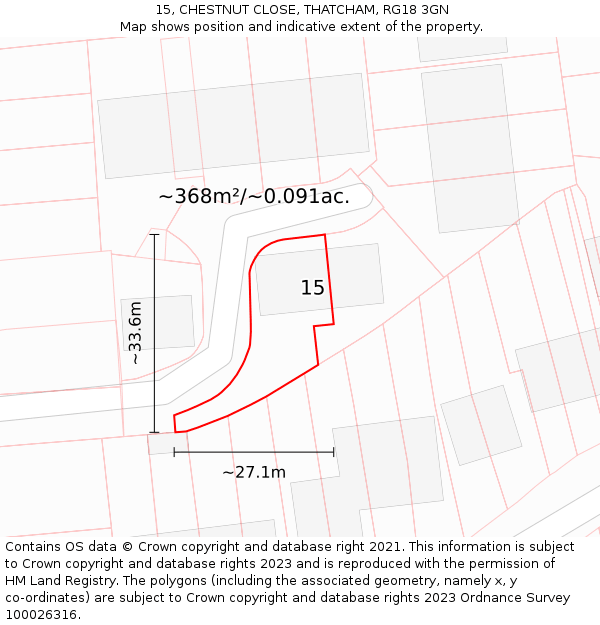 15, CHESTNUT CLOSE, THATCHAM, RG18 3GN: Plot and title map